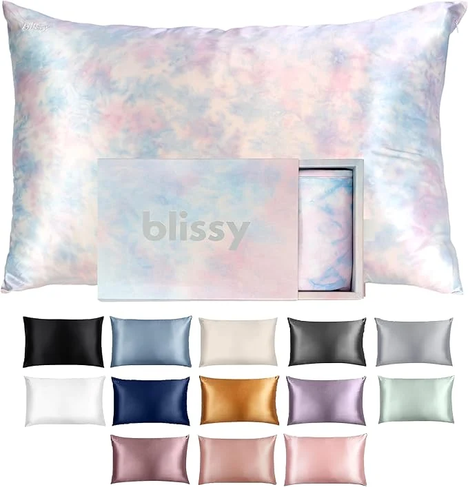 Smooth Blissy Silk Pillowcase – Pure Mulberry Silk – 22 Momme 6A High-Grade Fibers – Silk Pillow Cover for Hair amp Skin – Regular Queen amp King Tie Dye Standard