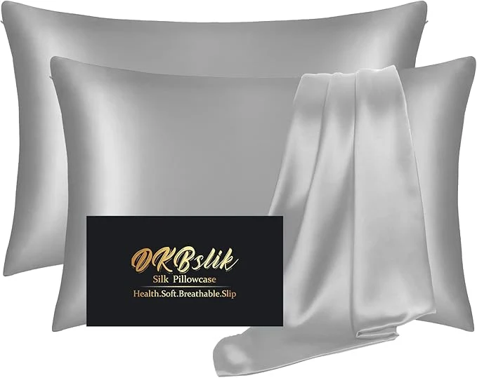Minimalist Silk Pillowcase 2 Pack Mulberry Silk Pillow Cases Queen Size Set of 2 Anti Acne Silk Pillowcase for Hair and Skin Natural Silk Satin Pillowcases Gifts for Women Men 2 Pack with Hidden Zipper Grey Original Design