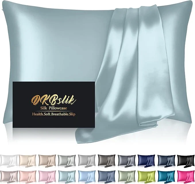 Soft Silk Pillowcase for Hair and Skin Mulberry Silk Pillow Cases Queen Size Anti Acne Cooling Beauty Sleep Both Sides Natural Silk Satin Pillowcases with Hidden Zipper Gifts for Women Men Aqua Blue Efficient