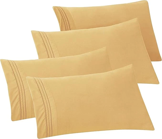 Carefully Designed Elegant Comfort 4-PACK Solid Pillowcases 1500 Premium Hotel Quality Microfiber – Smooth Weave Wrinkle and Stain Resistant Easy Slip-On 4-Piece Set Standard Queen Pillowcase Gold Elite