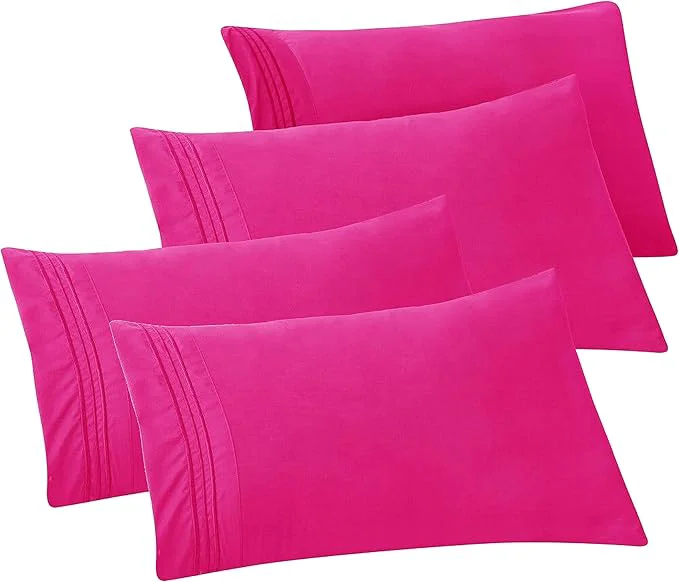 Practical Elegant Comfort 4-PACK Solid Pillowcases 1500 Premium Hotel Quality Microfiber – Smooth Weave Wrinkle and Stain Resistant Easy Slip-On 4-Piece Set King Pillowcase Pink Outstanding