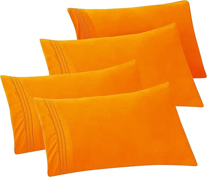 Fine Elegant Comfort 4-PACK Solid Pillowcases 1500 Premium Hotel Quality Microfiber – Smooth Weave Wrinkle and Stain Resistant Easy Slip-On 4-Piece Set Standard Queen Pillowcase Orange Innovative
