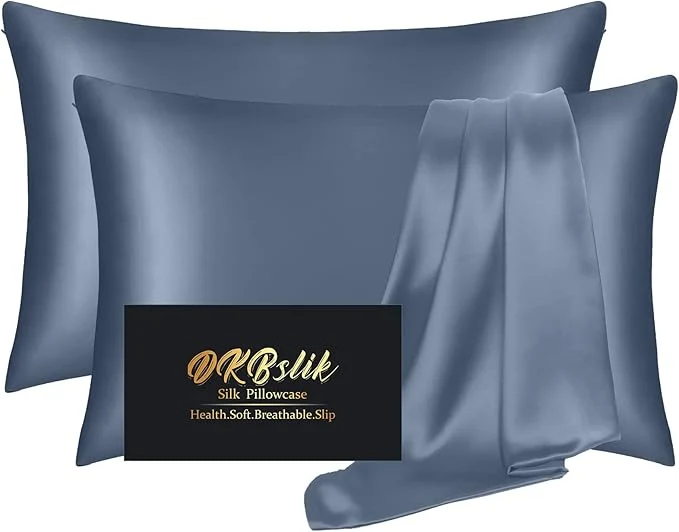 Superior Silk Pillowcase 2 Pack Natural Mulberry Silk Pillow Case Anti Acne Silk Pillowcase for Hair and Skin King Size Silk Satin Pillowcase Set of 2 with Hidden Zipper Gifts for Women Men Ash Blue Organic