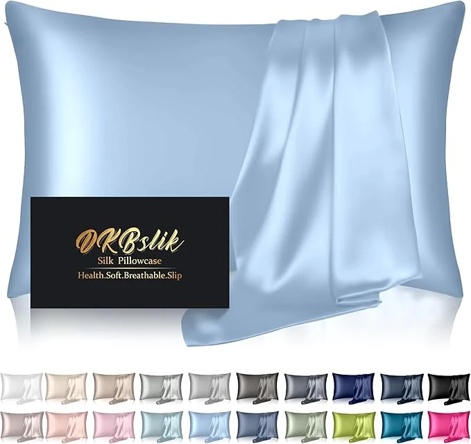 Traditional Silk Pillowcase for Hair and Skin Mulberry Silk Pillow Cases Queen Size Anti Acne Cooling Beauty Sleep Both Sides Natural Silk Satin Pillowcases with Hidden Zipper Gifts for Women Men Haze Blue Functional