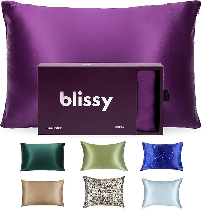 High-Performance Blissy Silk Pillowcase – Pure Mulberry Silk – 22 Momme 6A High-Grade Fibers – Silk Pillow Cover for Hair amp Skin – Regular Queen amp King Royal Purple King Elite