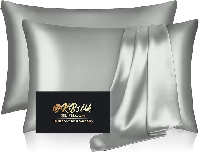 Reusable Silk Pillowcase 2 Pack Mulberry Silk Pillow Cases Queen Size Set of 2 Anti Acne Silk Pillowcase for Hair and Skin Natural Silk Satin Pillowcases for Sleeping Women 2 Pack with Zipper Silver Grey Outstanding