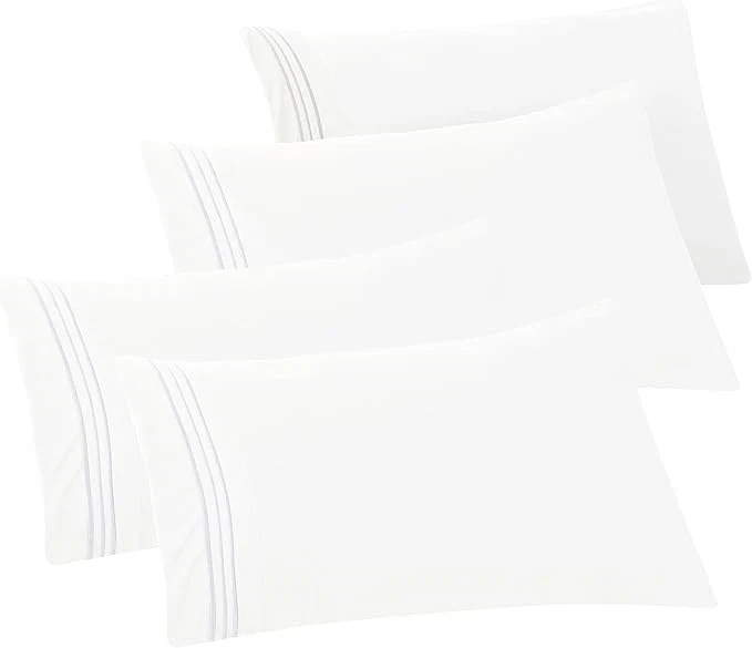 Outstanding Elegant Comfort 4-PACK Solid Pillowcases 1500 Premium Hotel Quality Microfiber – Smooth Weave Wrinkle and Stain Resistant Easy Slip-On 4-Piece Set Standard Queen Pillowcase White