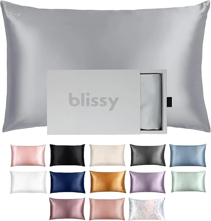 Modern Blissy Silk Pillowcase – Pure Mulberry Silk – 22 Momme 6A High-Grade Fibers – Silk Pillow Cover for Hair amp Skin – Regular Queen amp King Silver Standard Versatile