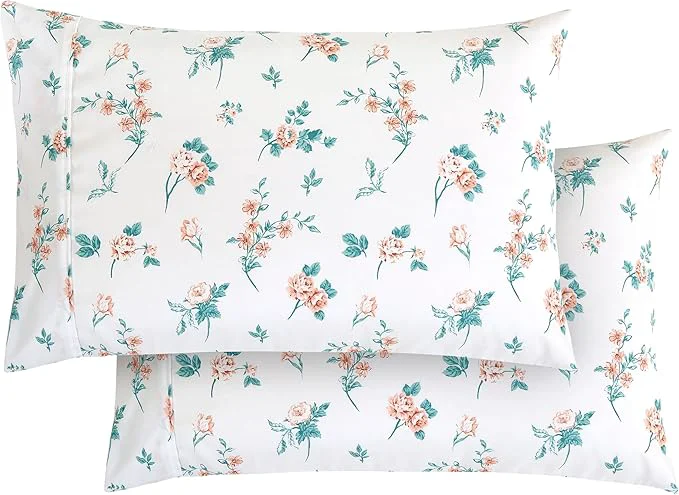 Innovative Elegant Comfort Ultra Soft Set of 2 Floral Print Pillowcases – 1500 Premium Hotel Quality Microfiber Soft and Smooth Envelope Closure 2-Piece Pillow Covers – King Pink Celia Unique