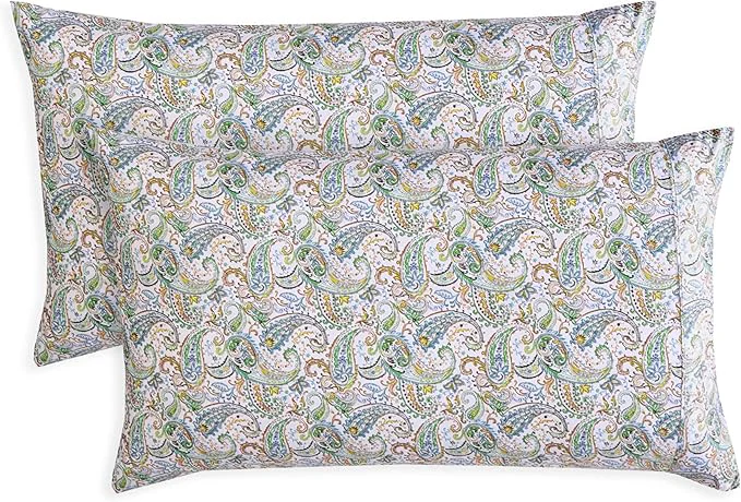Recyclable Elegant Comfort Ultra Soft Set of 2 Floral Print Pillowcases – 1500 Premium Hotel Quality Microfiber Soft and Smooth Envelope Closure 2-Piece Pillow Covers – King Paisley Teal Prestigious