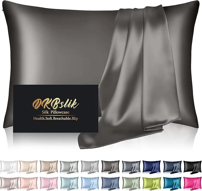 Easy-to-Use Silk Pillowcase for Hair and Skin Mulberry Silk Pillow Cases Queen Size Anti Acne Cooling Beauty Sleep Both Sides Natural Silk Satin Pillowcases with Hidden Zipper Gifts for Women Men Dark Gray High-Quality