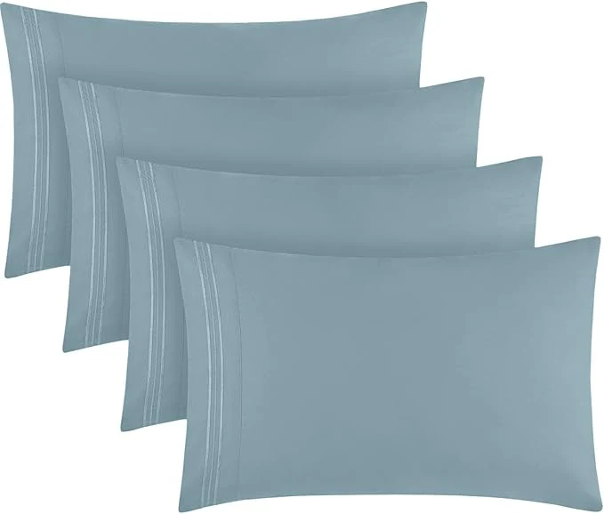Artisan Mellanni Pillow Cases Set – 4 PC Iconic Collection Pillowcases – Hotel Luxury Extra Soft Cooling Pillow Covers – Wrinkle Fade Stain Resistant Standard Queen 20 quot x 30 quot Spa Blue Trusted