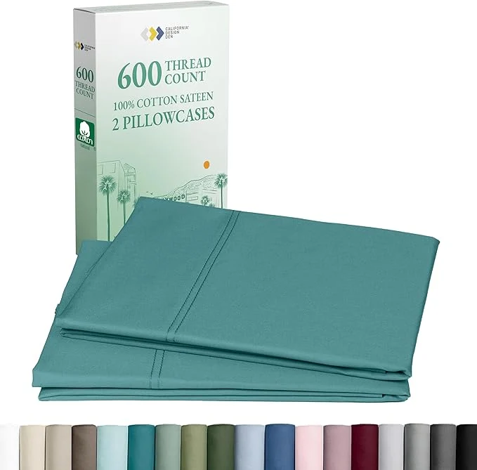 High-Grade California Design Den Queen Standard Pillow Cases Set of 2 – Premium 600 Thread Count Soft Cotton Queen Size Pillow Case Crisp Sateen Fits Standard amp Queen Pillows – Teal Durable
