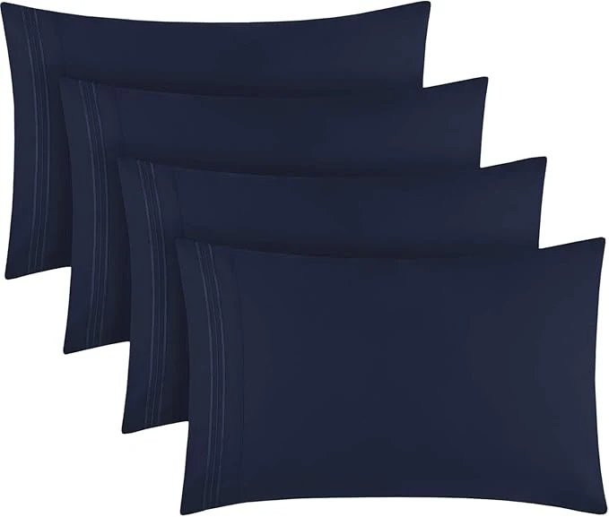Contemporary Mellanni Pillow Cases Set – 4 PC Iconic Collection Pillowcases – Luxury Extra Soft Cooling Pillow Covers – Wrinkle Fade Stain Resistant Standard Queen 20 quot x 30 quot Navy Blue Traditional