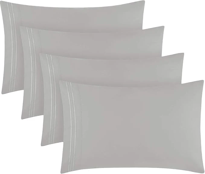 Advanced Mellanni Pillow Cases Set – 4 PC Iconic Collection Pillowcases – Luxury Extra Soft Cooling Pillow Covers – Wrinkle Fade Stain Resistant Standard Queen 20 quot x 30 quot Light Gray Exceptional