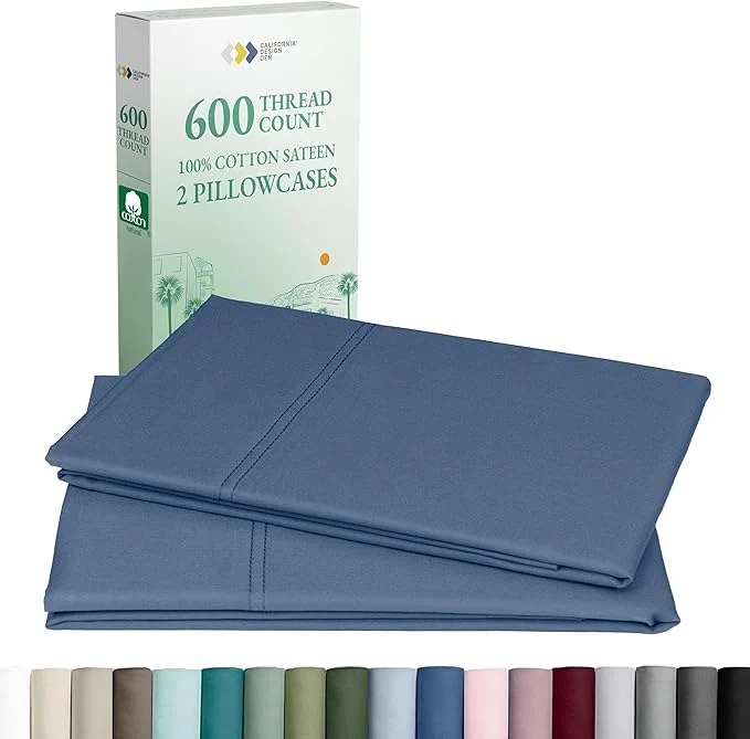 Verified CALIFORNIA DESIGN DEN Luxuriously Soft Hotel Quality 600 Thread Count Cotton Set of 2 Cases Crisp amp Cool Pillow Cases Standard Size Fits Standard amp Queen Pillows Dark Blue Green