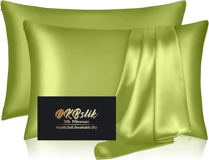 Stylish Silk Pillowcase 2 Pack Mulberry Silk Pillow Cases Queen Size Set of 2 Anti Acne Silk Pillowcase for Hair and Skin Natural Silk Satin Pillowcases for Sleeping Women 2 Pack with Zipper Olive Green Sustainable