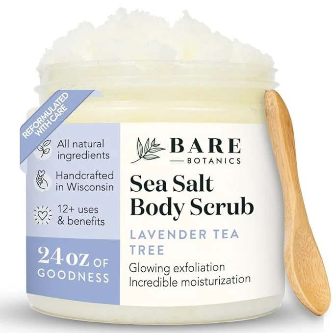 Fashionable Bare Botanics Lavender Tea Tree Body Scrub 24oz Made in Madison WI All Artisan