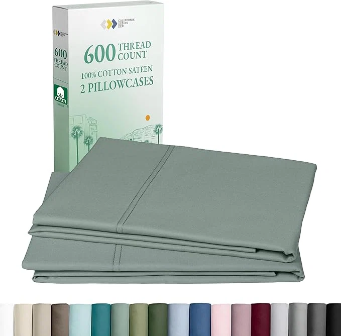 Fine Crafted CALIFORNIA DESIGN DEN Luxuriously Soft Hotel Quality 600 Thread Count Cotton Set of 2 Cases Crisp amp Cool King Pillow Cases 2Pc Set of 2 Fits King Pillows Sage Sophisticated