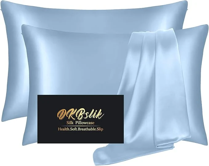 Environmentally Friendly Silk Pillowcase 2 Pack Natural Mulberry Silk Pillow Case Anti Acne Silk Pillowcase for Hair and Skin King Size Silk Satin Pillowcase Set of 2 with Hidden Zipper Gifts for Women Men Haze Blue Efficient