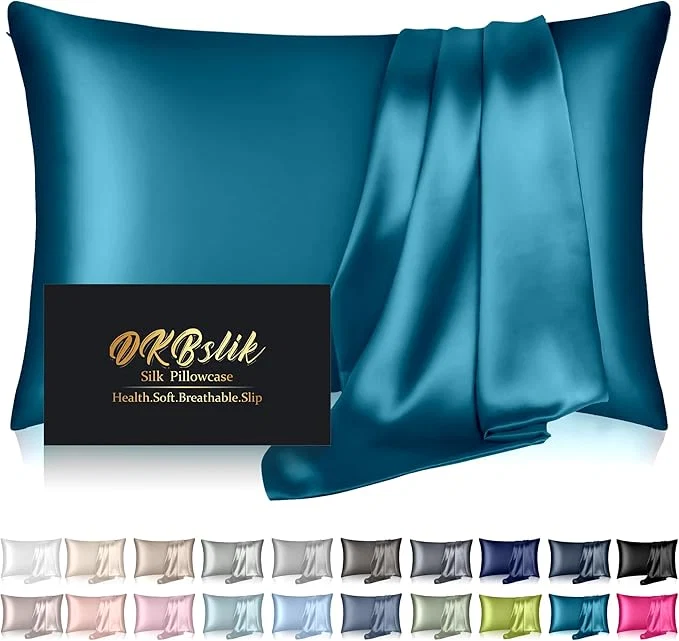 Fine Mulberry Silk Pillow Cases Standard Size Silk Pillowcase for Hair and Skin Anti Acne Cooling Beauty Sleep Both Sides Natural Silk Satin Pillow Covers with Hidden Zipper Gifts for Women Men Teal Traditional