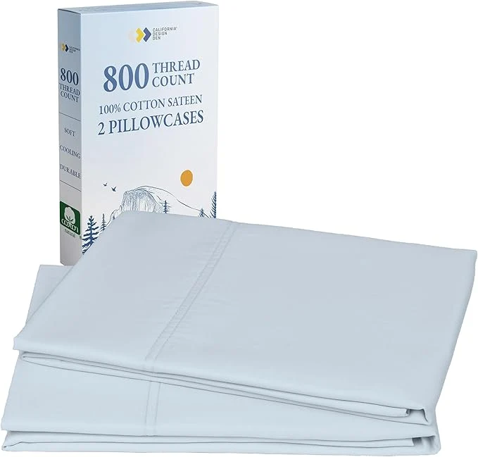 Convenient California Design Den Pillowcases Queen Size Set of 2 – Luxuriously Soft and Thick 800 Thread Count Smooth Sateen Natural Cotton Pillowcases Standard Queen Durable – Blue Grey Tone Practical