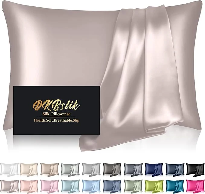 Secure Mulberry Silk Pillow Cases Standard Size Silk Pillowcase for Hair and Skin Both Sides Natural Silk Satin Pillowcase for Sleeping Women with Zipper Gifts for Women Men Taupe Original