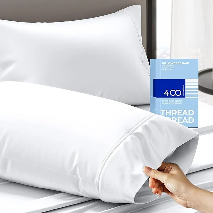 Innovative THREAD SPREAD Cotton King Size Pillow Cases Set of 2 – Luxury 400 Thread Count Pillow Cases King Size White Soft Cooling Breathable amp Durable Sateen Weave Hotel Quality Cotton Pillowcases Carefully Designed