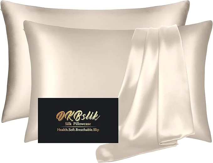 Unique Silk Pillow Cases 2 Pack Mulberry Silk Pillowcases Standard Set of 2 Health Smooth Anti Acne Beauty Sleep Both Sides Natural Silk Satin Pillow Cases for Women 2 Pack with Zipper for Gift Beige Clean