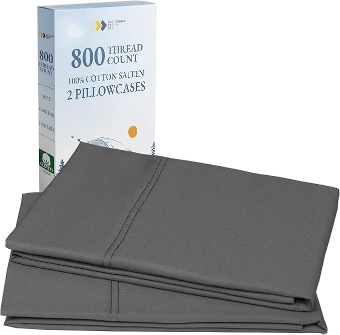 Clean Heirloom Soft Smooth amp Thick 800 Thread Count Cotton Sateen 2 Pillow Cases Standard Size Fits Standard amp Queen Size Pillows Grey Environmentally Friendly