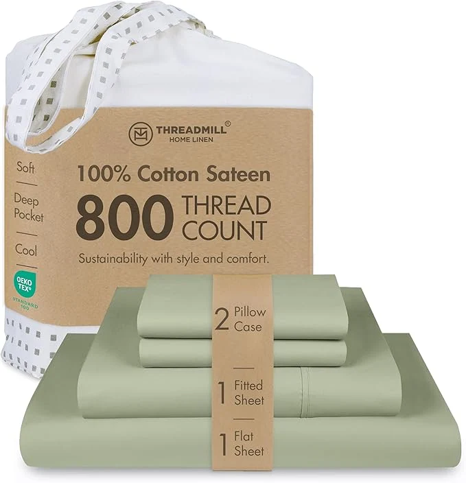 Refined Threadmill Luxury 800 Thread Count Queen Cotton Sheets – Sage Green Sateen Weave Bed-Sheets Better Than Egyptian Cotton 4 Pc Solid Soft Bed Set Fits 16 quot Deep Pocket Prestigious
