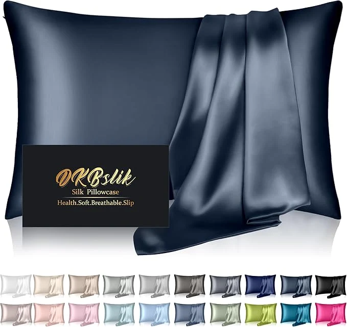 High-Performance Mulberry Silk Pillow Cases Standard Size Silk Pillowcase for Hair and Skin Both Sides Natural Silk Satin Pillowcase for Sleeping Women with Zipper Gifts for Women Men Mood Indigo Specialty