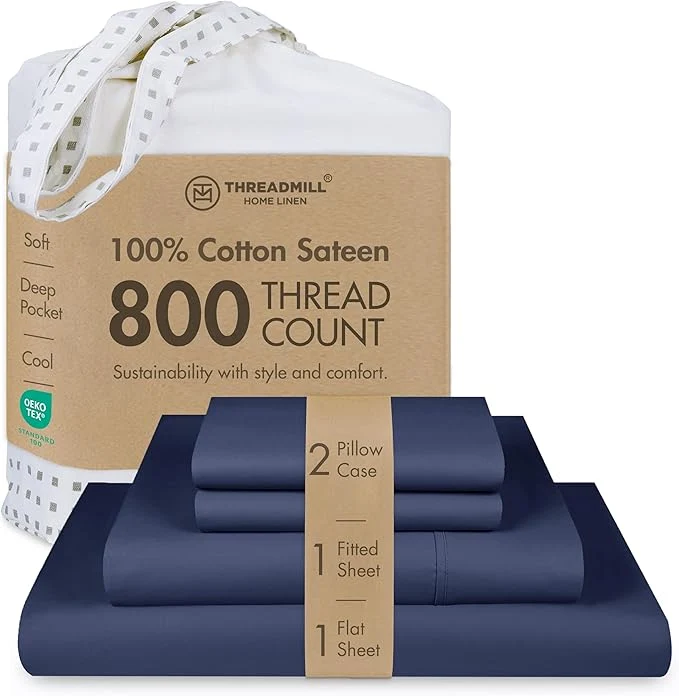 Crafted Threadmill Luxury 800 Thread Count Queen Cotton Sheets – Folkstone Blue Sateen Weave Bed-Sheets Better Than Egyptian Cotton 4 Pc Solid Soft Bed Set Fits 16 quot Deep Pocket Green