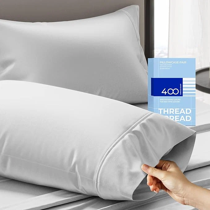 Elite THREAD SPREAD Cotton King Size Pillow Cases Set of 2 – Luxury 400 Thread Count Pillow Cases King Size Silver Soft Cooling Breathable amp Durable Sateen Weave Hotel Quality Cotton Pillowcases Efficient