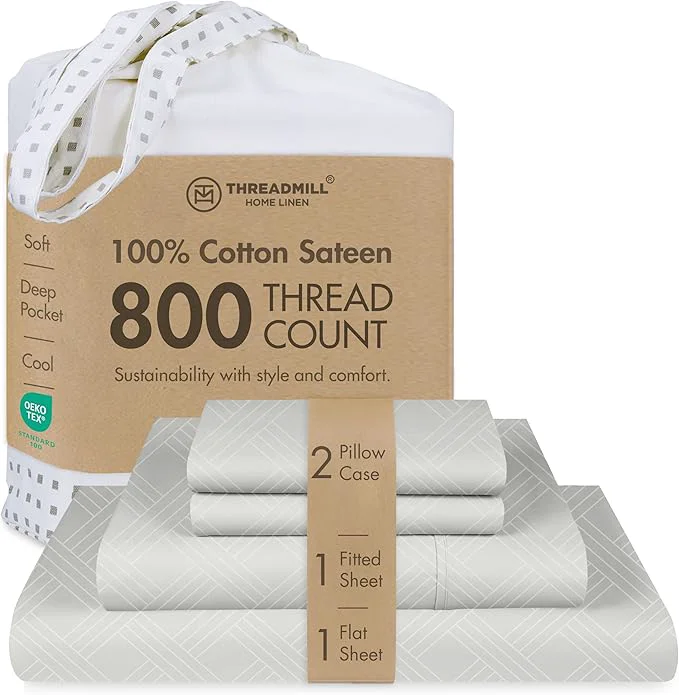 Fine Threadmill Queen Sheet Set for Queen Mattresses 800 Thread Count Jacquard Celine Light Grey Better Than Egyptian Cotton 4 Pc Bed Sheets Elasticized Deep Pocket Cotton Queen Sheets Smooth