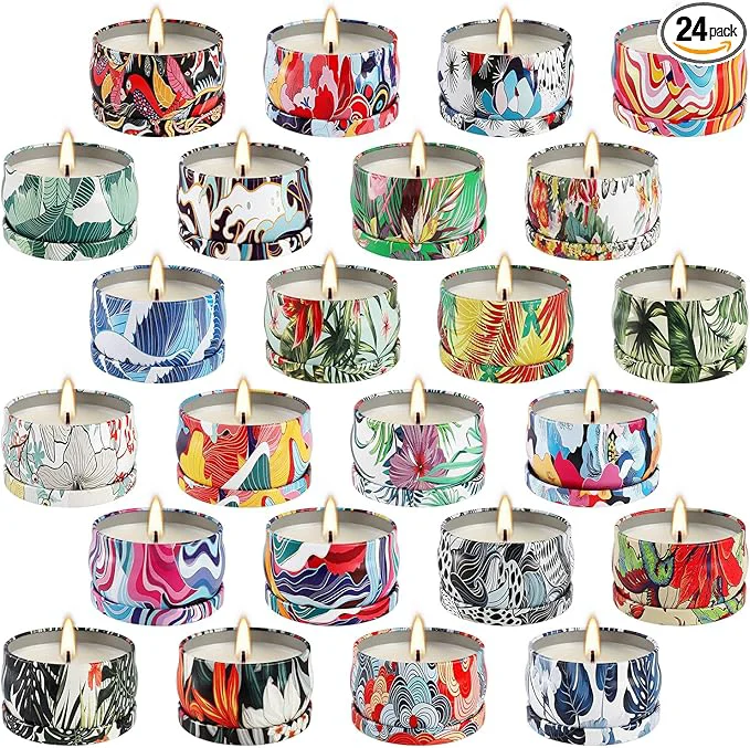 Premium WPONSZU Set 24 Pack Scented Candles Gifts Soy Wax Travel Tin Jar Candles Eco-Friendly