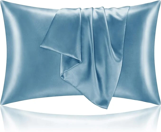 Organic BEDELITE Satin Pillowcase with Zipper Airy Blue Pillow Cases Queen Size Set of 2 Super Soft and Cooling Similar to Silk Pillow Cases Gift for Women Men 20×30 Inches Modern