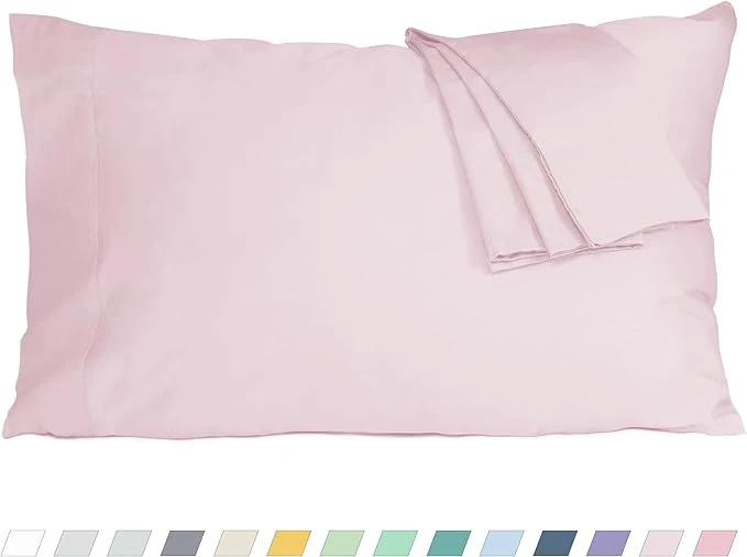 Premium Pillow Cases King Size Cotton Percale Weave Pillowcases Pre-Shrunk Breathable and Hypoallergenic Pillowcases Set of 2 2 Piece King 20 Inch x 40 Inch Light Pink High-Grade