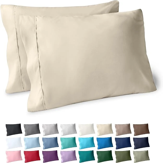 Certified Bare Home Microfiber Pillow Cases – Standard Queen Size Set of 2 – Cooling Pillowcases – Double Brushed – Sand Pillowcases 2 Pack – Easy Care Standard Pillowcase Set of 2 Sand First-Class