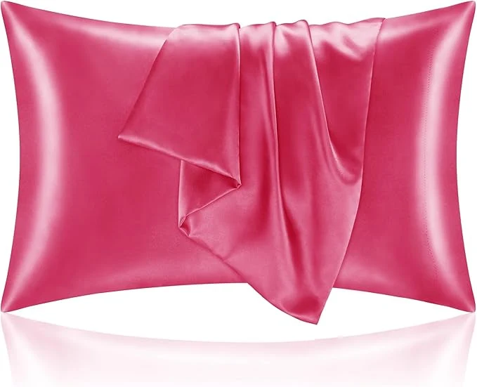 Expertly Made BEDELITE Satin Pillowcase with Zipper Hot Pink Pillow Cases Queen Size Set of 2 Super Soft and Cooling Similar to Silk Pillow Cases Gift for Women Men 20×30 Inches Traditional