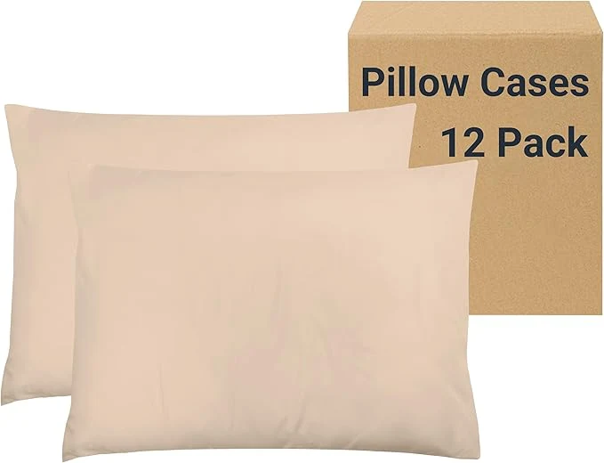 High-Performance ZPECC Pillow Cases Standard Size Set of 12 20×26 Envelope Closure Pillowcases Soft Plain Brushed Microfiber Covers Hypoallergenic Breathable Beige Clean