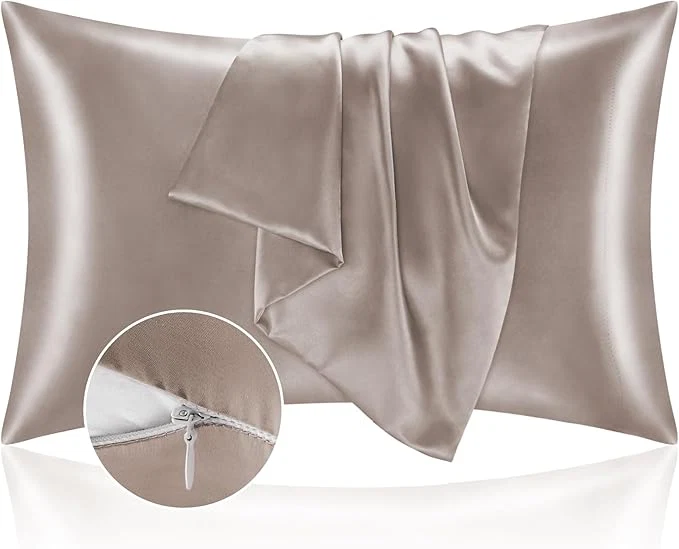 Fine Crafted BEDELITE Satin Pillowcase with Zipper Rose Taupe Pillow Cases Queen Size Set of 2 Super Soft and Cooling Similar to Silk Pillow Cases Gift for Women Men 20×30 Inches Smart