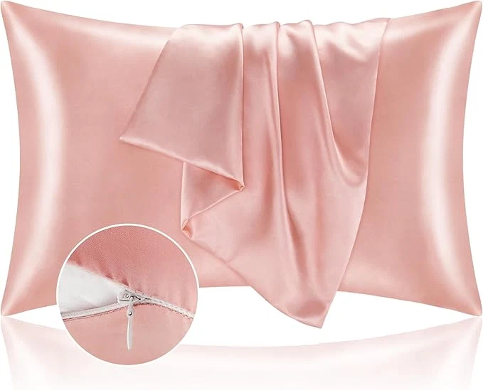 Pure BEDELITE Satin Pillowcase with Zipper Coral King Size Pillow Cases Set of 2 Super Soft and Cooling Similar to Silk Pillow Cases Gift for Women Men 20×40 Inches Official