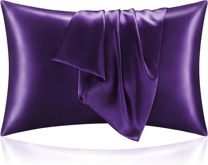 Relaxed BEDELITE Satin Pillowcase with Zipper 2 Pack Plum Purple Pillow Cases Standard Size Super Soft and Cooling Similar to Silk Pillow Cases Gift for Women Men 20×26 Inches Responsible
