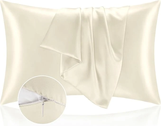 Excellent BEDELITE Satin Pillowcase with Zipper Beige King Size Pillow Cases Set of 2 Super Soft and Cooling Similar to Silk Pillow Cases Gift for Women Men 20×40 Inches Consistent
