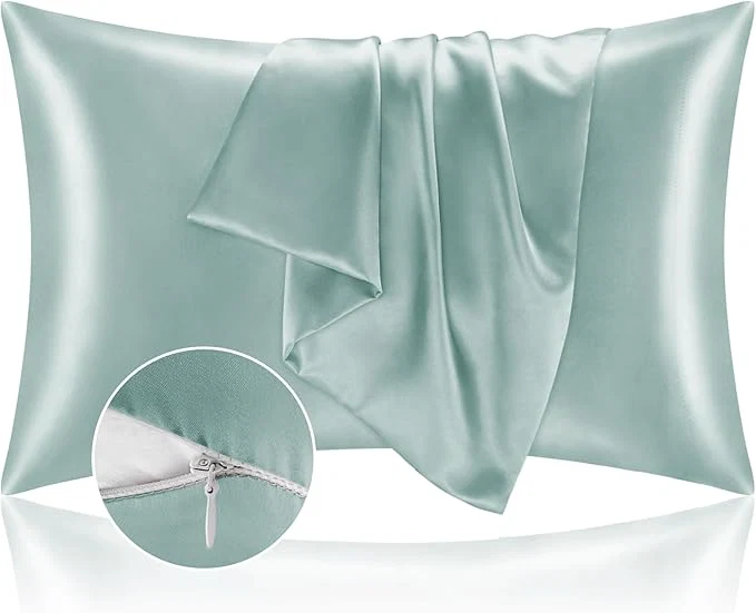 Efficient BEDELITE Satin Pillowcase with Zipper Haze Blue Pillow Cases Queen Size Set of 2 Super Soft and Cooling Similar to Silk Pillow Cases Gift for Women Men 20×30 Inches Consistent