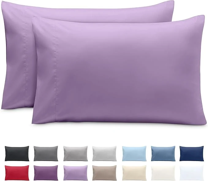 Sophisticated Bare Home Microfiber Pillow Cases – Queen Size Set of 2 – Cooling Pillowcases – Double Brushed – Easy Care – Envelope Closure Queen Pillowcase Set of 2 Lavender Natural