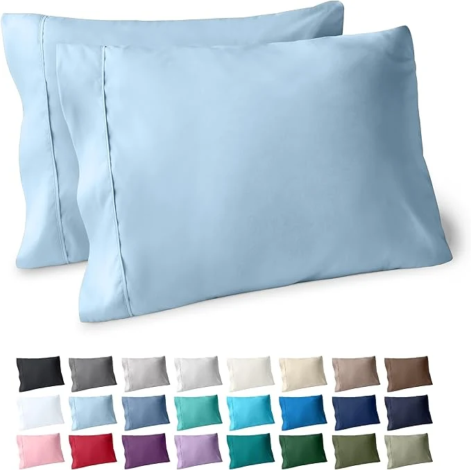 Trendy Bare Home Microfiber Pillow Cases – Standard Queen Size Set of 2 – Cooling Pillowcases – Double Brushed – Light Blue Pillowcases 2 Pack – Easy Care Standard Pillowcase Set of 2 Light Blue Relaxed