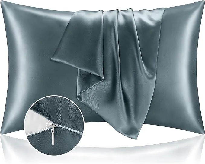 Top-Quality BEDELITE Satin Pillowcase with Zipper Space Grey King Size Pillow Cases Set of 2 Super Soft and Cooling Similar to Silk Pillow Cases Gift for Women Men 20×36 Inches Convenient