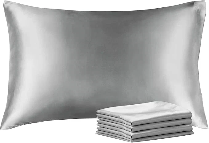 Durable BEDELITE Satin Pillowcase with Zipper 4 Pack Grey Pillow Cases Standard Size Super Soft and Cooling Similar to Silk Pillow Cases Gift for Women Men 20×26 Inches Green